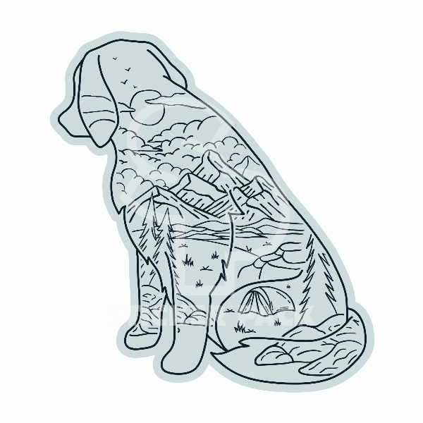 Sticker Pack Dog Mountain Line Scene; Large Sticker