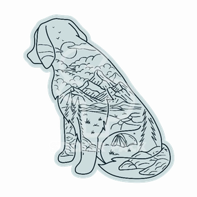 Sticker Pack Dog Mountain Line Scene; Large Sticker