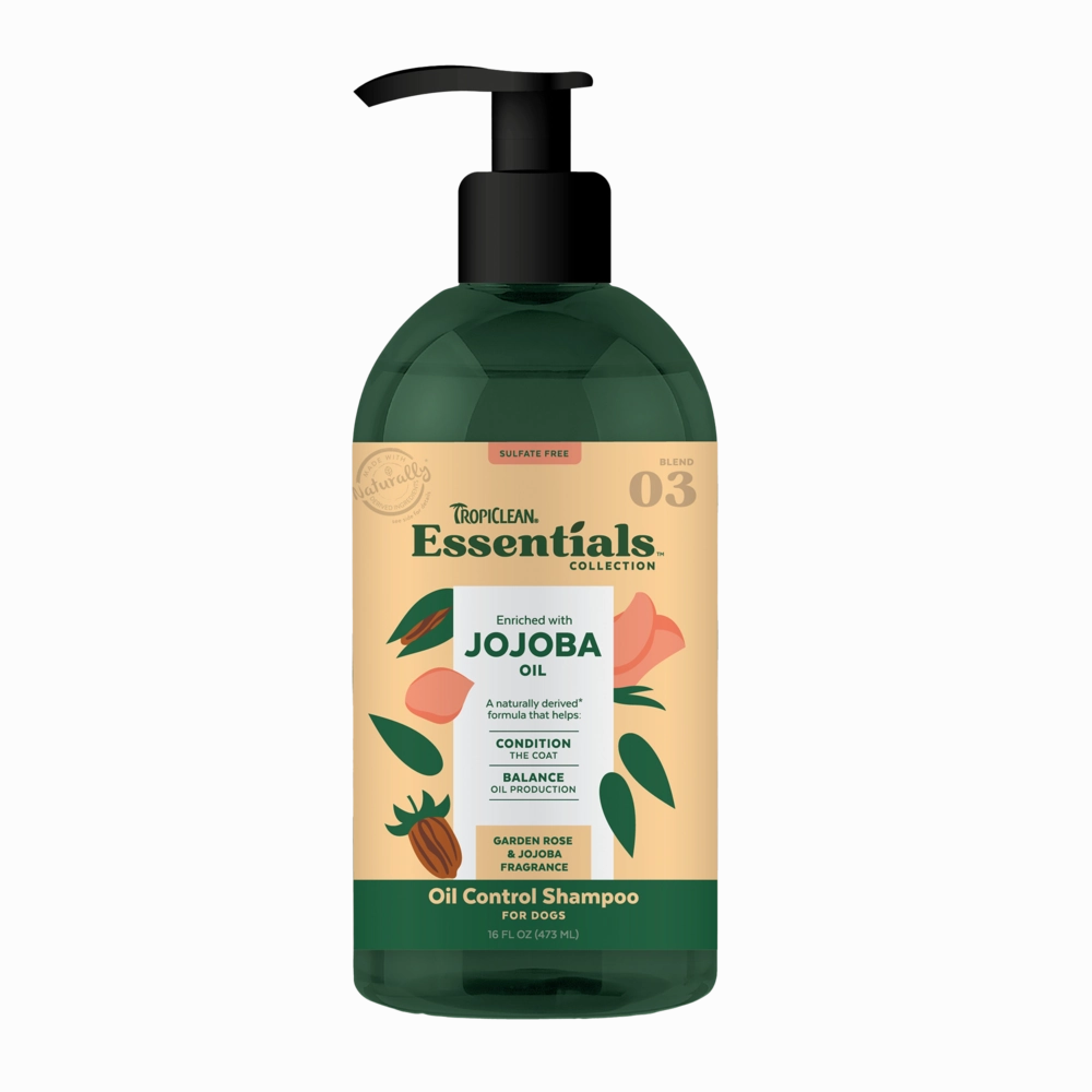 TropiClean Essentials Oil Control Shampoo Jojoba Oil - Garden Rose & Jojoba for Dogs 16oz