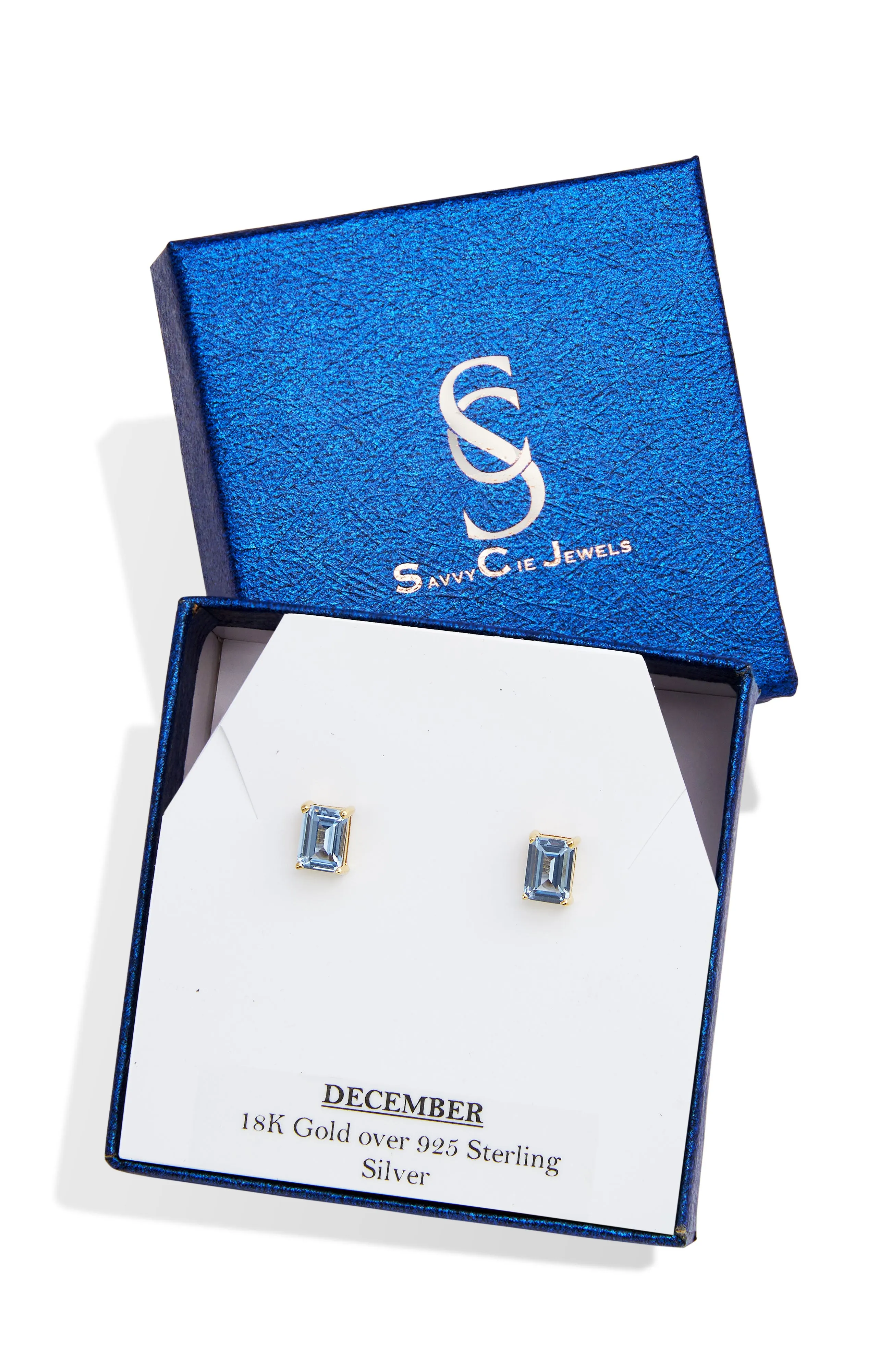 VERMEIL DECEMBER BLUE TOPAZ EMERALD CUT CZ BIRTHSTONE STUD IN BOX ecco Shoes