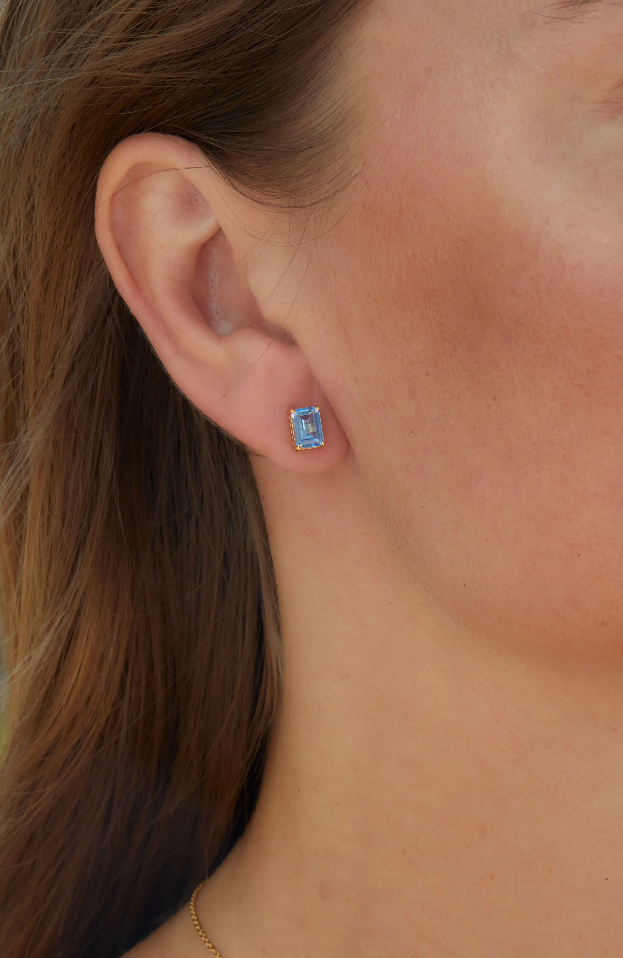 VERMEIL DECEMBER BLUE TOPAZ EMERALD CUT CZ BIRTHSTONE STUD IN BOX ecco Shoes