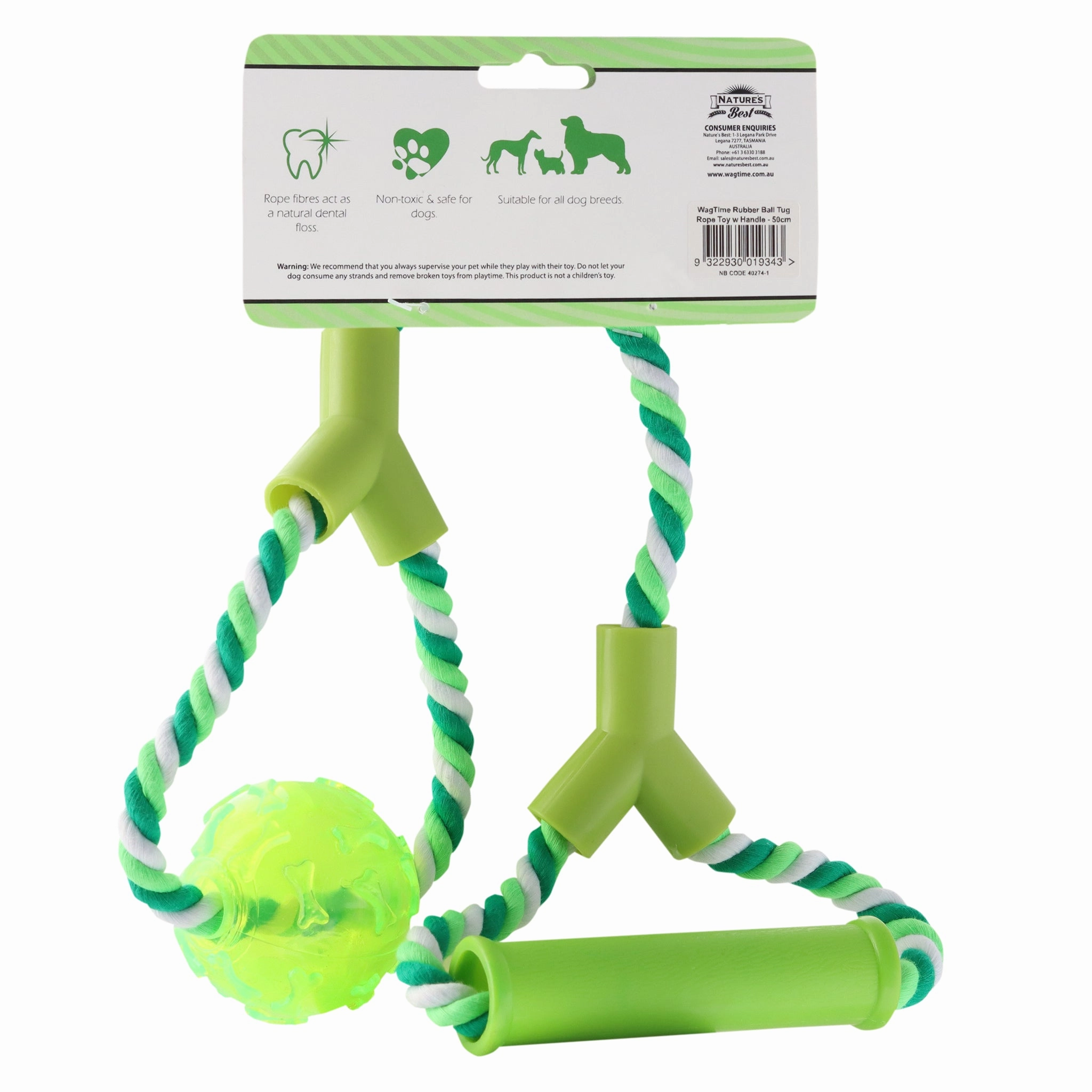 WagTime - Rubber Ball Tug Rope Toy with Handle (50cm)