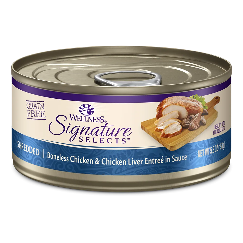 Wellness Cat Core Grain Free Signature Selects Shredded Boneless Chicken & Chicken Liver Entree in Sauce 5.3oz