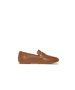Womens Fitflop Shoes FitFlop Delicato Gold Trim Leather Loafer Deep Tan