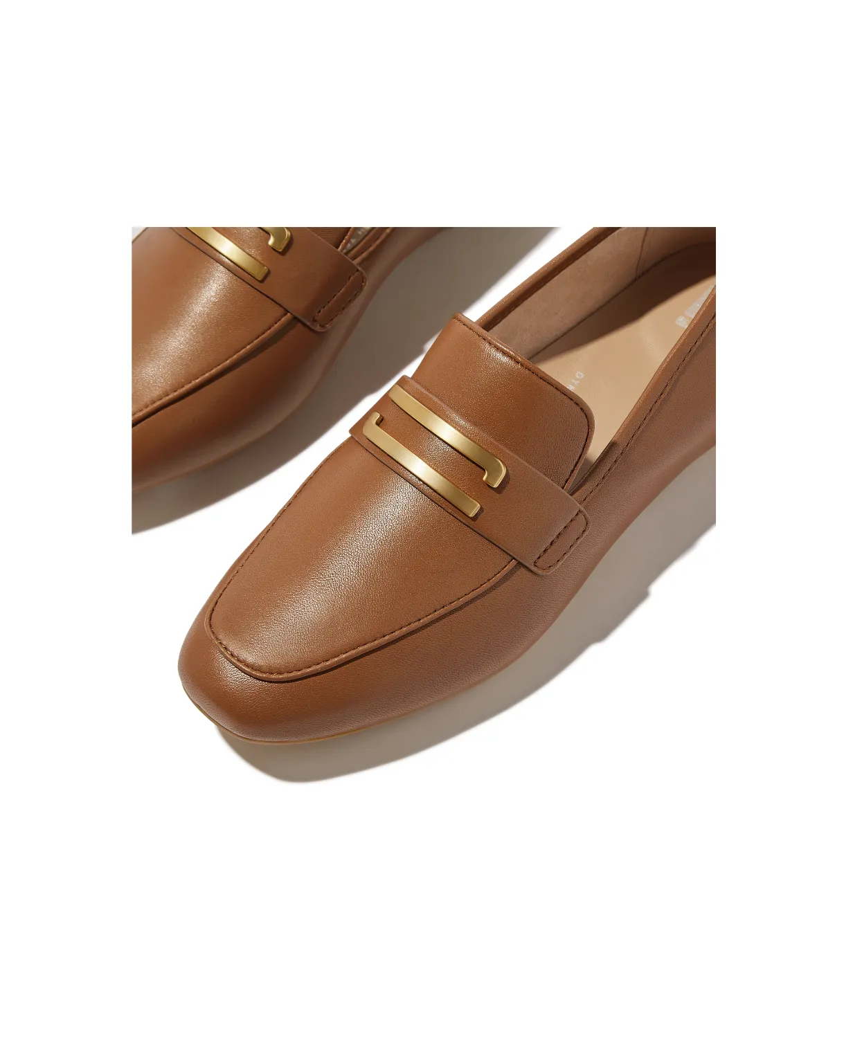 Womens Fitflop Shoes FitFlop Delicato Gold Trim Leather Loafer Deep Tan