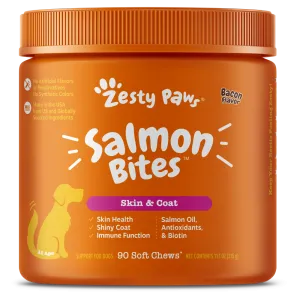 Zesty Paws Dog Salmon Bites Skin & Coat Bacon 90soft chews