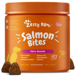 Zesty Paws Dog Salmon Bites Skin Health Salmon 90soft chews
