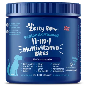 Zesty Paws Dog Senior Advanced 11-in-1 Bites Multivitamin Beef 90soft chews
