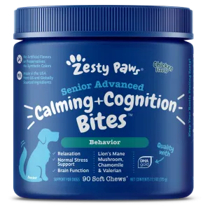 Zesty Paws Dog Senior Advanced Calming   Cognition Bites Behavior Chicken 90soft chews