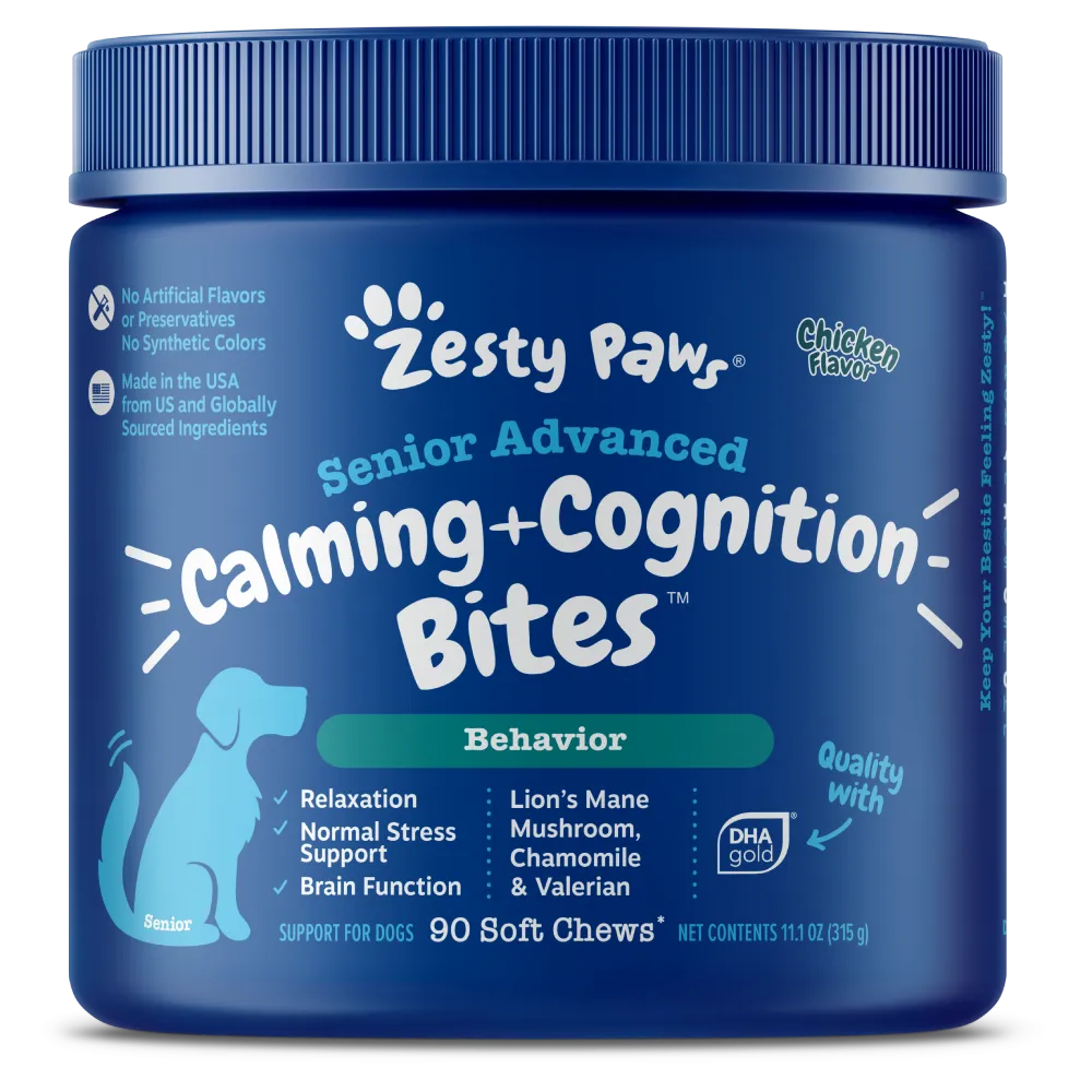 Zesty Paws Dog Senior Advanced Calming   Cognition Bites Behavior Chicken 90soft chews