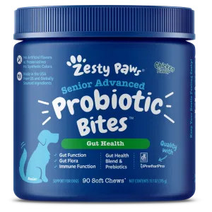Zesty Paws Dog Senior Advanced Probiotics Bites Gut Health Chicken 90soft chews