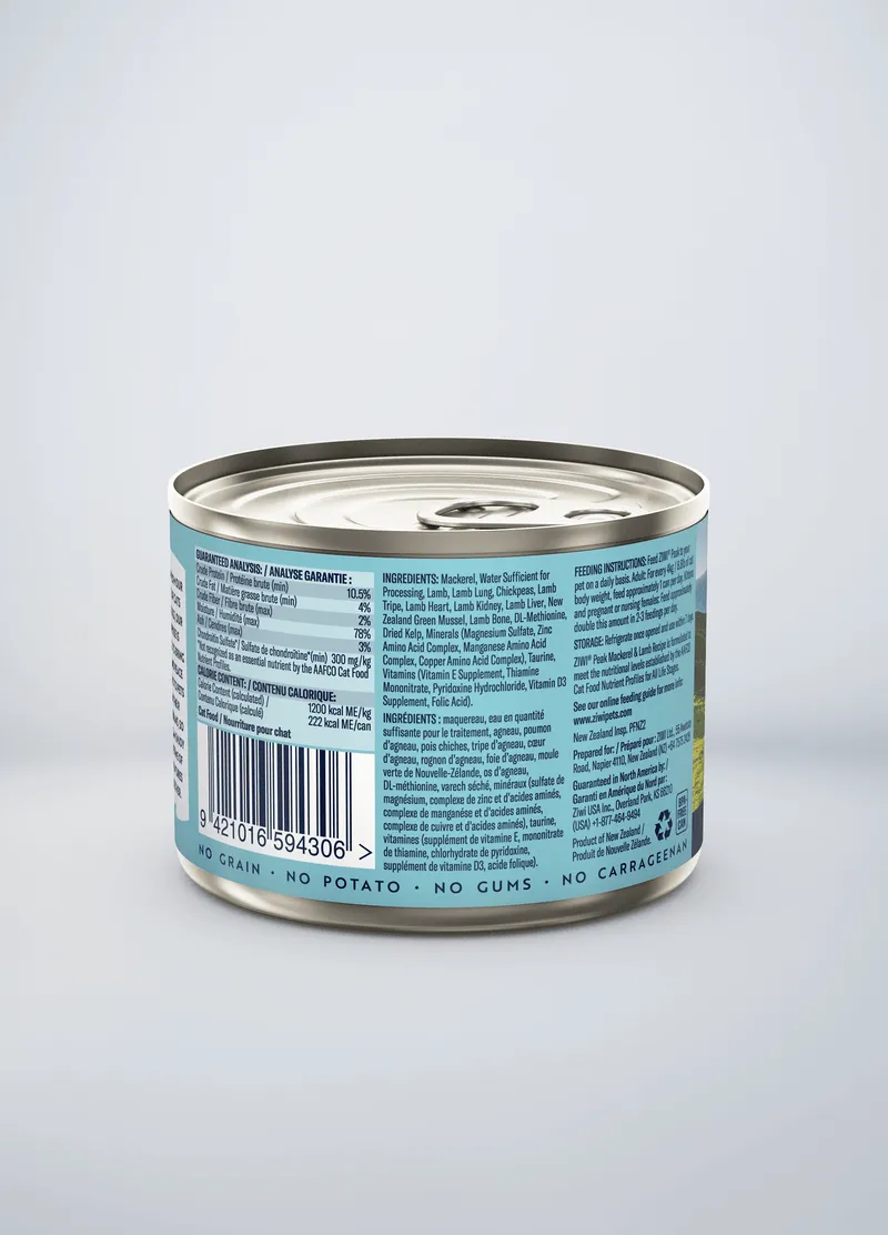 ZIWI Peak Grain Free Mackerel & Lamb Recipe Canned Cat Food